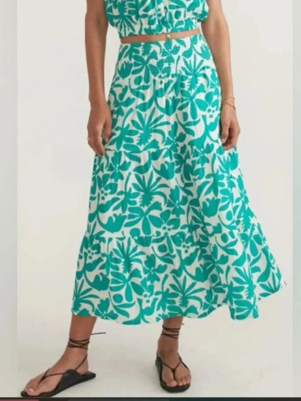Marine Layer Corinne Double Cloth Maxi Skirt Floral Smocked Small Cotton NEW - Picture 1 of 8